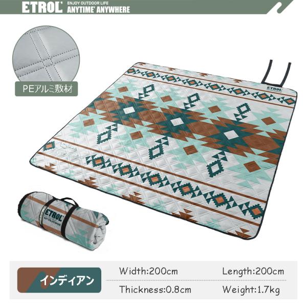 ETROL レジャーシート 200*200cm ピクニックマット 大判 4-6人用 折りたたみ 防水速乾 PEアルミ 超音波無縫製加工 etr3_3