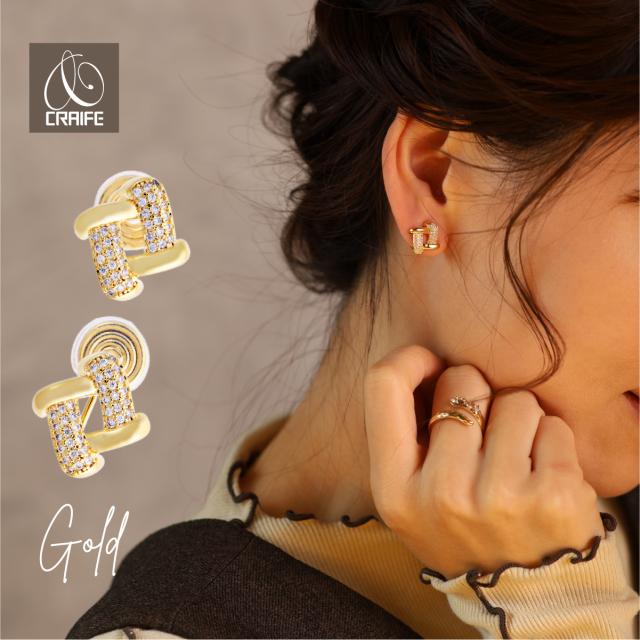 痛くない イヤリング 金属アレルギー対応 18K ニッケルフリー ジルコニア レディース 大人 かわいい エレガント ゴージャス リッチ ジュエリー ゴールド 両耳用 送料無料 プチプライス高見え CRAIFE イヤリング