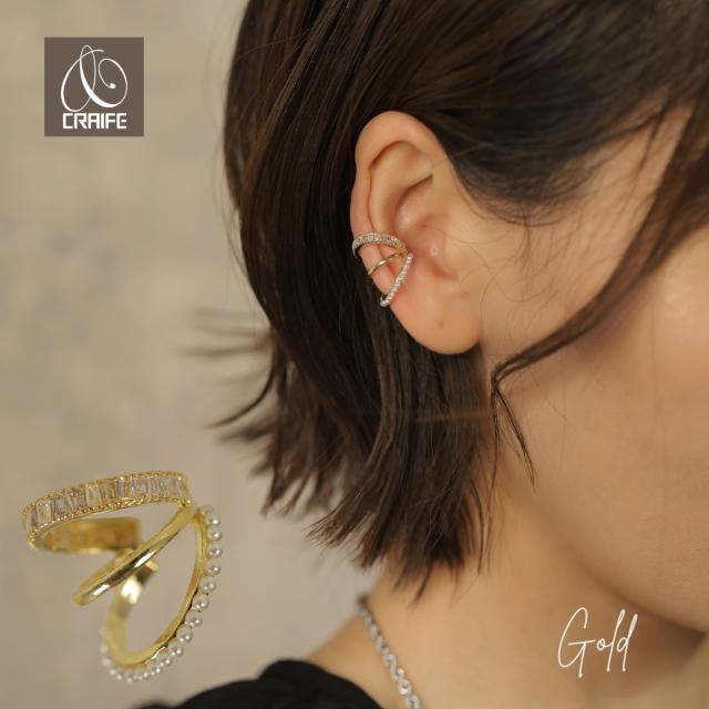 イヤーカフ イヤカフ イヤーカフス 金属アレルギー対応 18K ニッケルフリー ジルコニア パール レディース 大人 個性的 かわいい エレガント ジュエリー ゴールド 片耳用 送料無料 プチプライス高見え CRAIFE