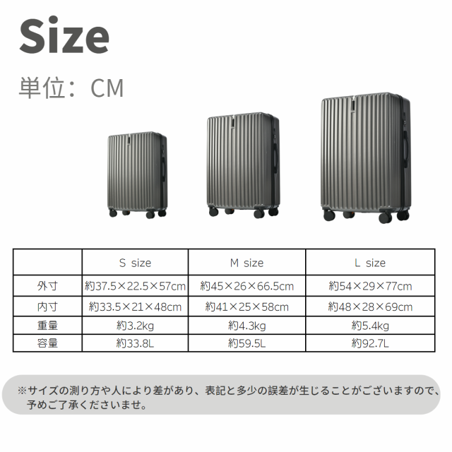 スーツケース キャリーバッグ キャリーケース Mサイズ 超軽量 TSA