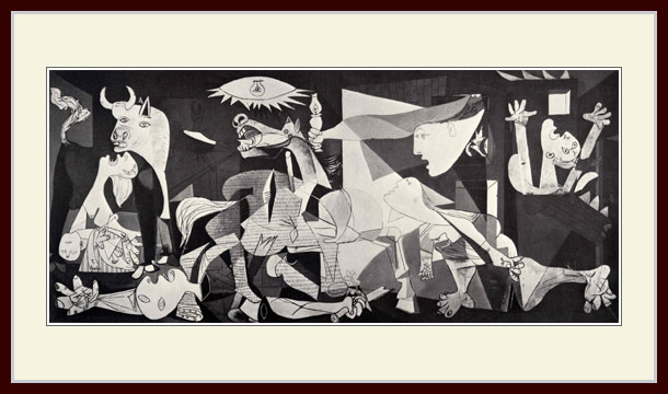 送料無料 パブロ ピカソ ゲルニカ キャンバス 額縁付 絵画 複製画