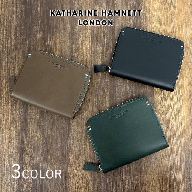 メンズ 紙入れ 二つ折り ジッパー 本革 ブランド名 ラウンドファスナーコンパクト 黒 490-52103 KATHARINE HAMNETT LONDON  キャサリン・ハムネット ベガ 革 なめし革 小さめ 御釣り入れあり 格好のいい かっこいい 分かりやすい 一般受け 成人男性 御父っつぁん おじいちゃん 通い 旅する 国産牛皮