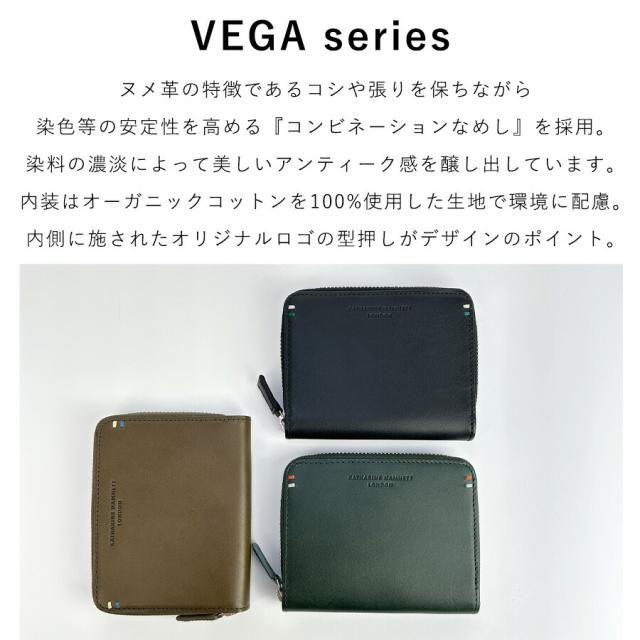 メンズ 紙入れ 二つ折り ジッパー 本革 ブランド名 ラウンドファスナーコンパクト 黒 490-52103 KATHARINE HAMNETT LONDON  キャサリン・ハムネット ベガ 革 なめし革 小さめ 御釣り入れあり 格好のいい かっこいい 分かりやすい 一般受け 成人男性 御父っつぁん おじいちゃん 通い 旅する 国産牛皮