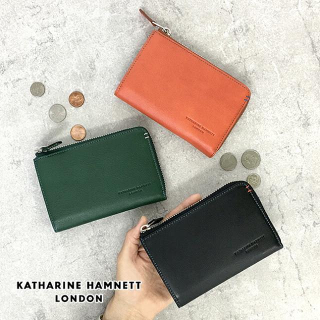 財布 メンズ 二つ折り財布 ブランド 革 [490-50703]  KATHARINE HAMNETT （キャサリンハムネット） 牛革 本革 レザーミドルBOX札入れ ファスナー財布 お洒落 男性 女性 小物 おしゃれ かっこいい 黒 緑 橙 型押し 誕生日 クリスマス 父の日 ギフト プレゼントの通販は