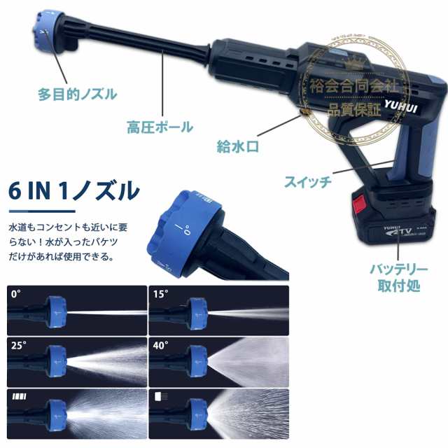 充電式 高圧洗浄機21Vバッテリー2個 最高2.8MPa 高圧噴射 3段階調節