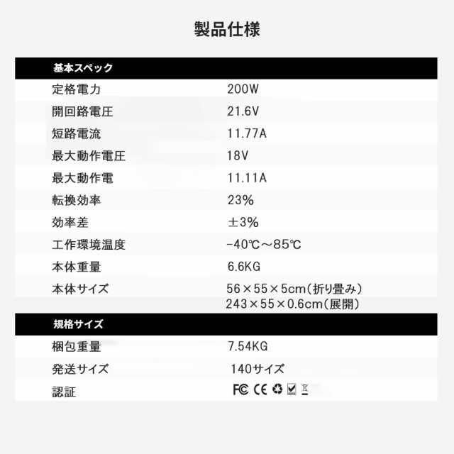 E7ポータブル電源 200W 折り畳み式 23%高交換率 ソーラーパネル セット