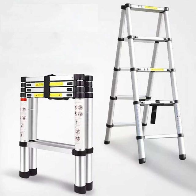 【送料無料】伸縮脚立 最長1.4m 5段+5段 踏み台 折り畳み アルミ はしご 持ち運びに便利 自動ロック 安全 スライド式 アルミ梯子 軽量 耐荷重150kg 室内室外両用