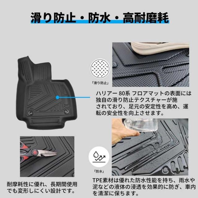 【送料無料】トヨタ 新型 HARRIER ハリアー 80系 (2020.6~現行2025) 専用 マット 運転席 助手席 後部座席 セット フロアマット ラゲッジマット 車載 カー用品 滑り止め 防水 TPE材質 耐摩擦 3Dマット_2
