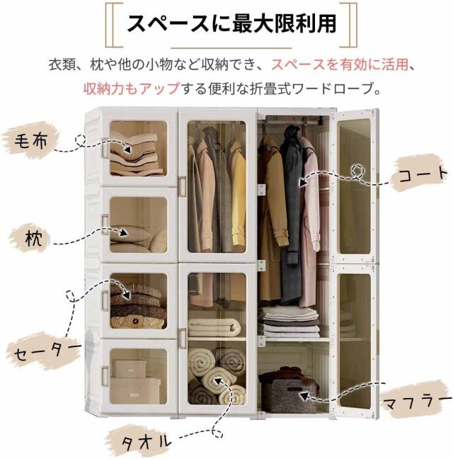 クローゼット ワードローブ 衣類ケース 収納ボックス 15box 衣類収納 おもちゃ収納 洋服収納 組み立て式 耐久性 ハンガーラック 大容量_2