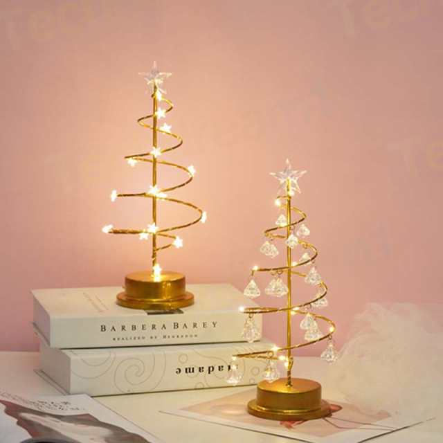 クリスマスツリー ライト 卓上 LEDワイヤライト クリスタルクリスマスツリー キラキラ光る 星型ツリートッパー ミニツリー ライト 電池式