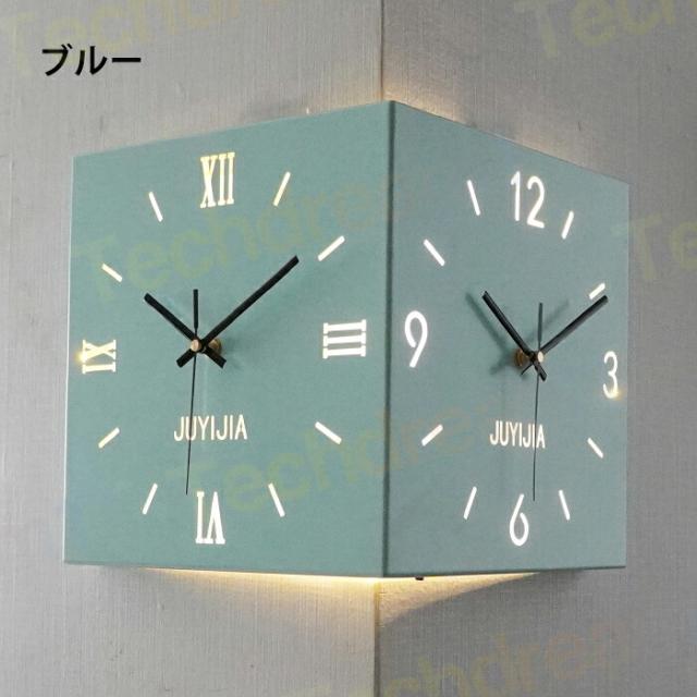 掛け時計 おしゃれ 掛け時計 両面コーナー サイレント ライト 感音