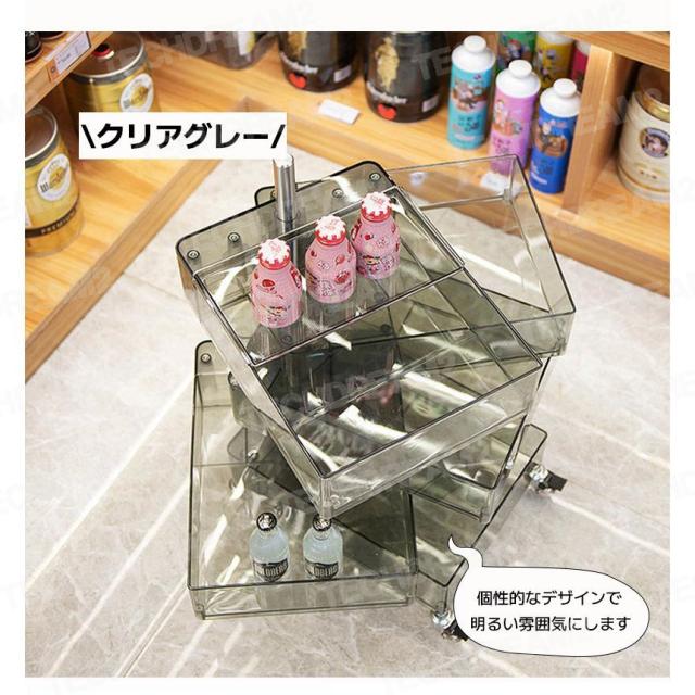 カラーラック ワゴン キャスター付き 5段 カラーラック 透明 クリア 収納 ラック 収納棚 回転式 トレイワゴン回転 スリム レトロ カラフル 韓国インテリア_15