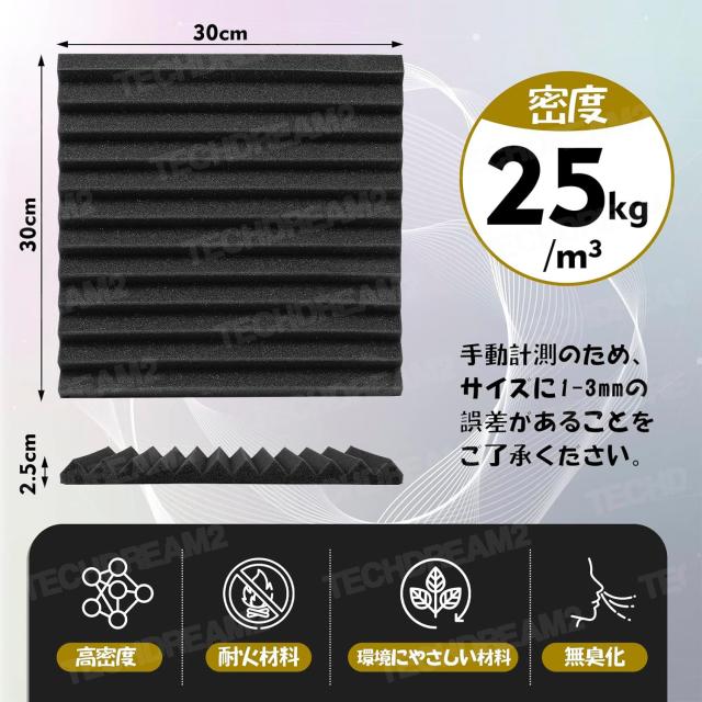 防音材 吸音材 ウレタンフォーム 30*30*6cm 極厚 (100枚, 黒)（新品 