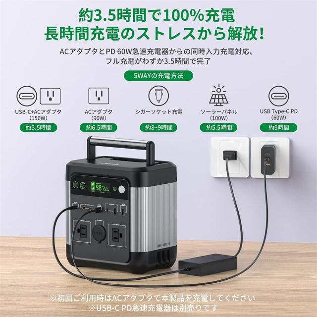 ポータブル電源 140000mAh/518Wh大容量バッテリー 防災 キャンプ 