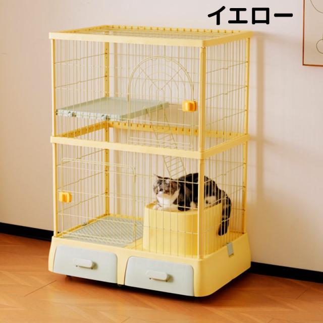 猫ケージ 掃除しやすいトレーケージ キャットケージ 2段 多頭飼い 大型 キャスター付き 引き出しトレー 組み立て簡単 猫ドア キャットハウス ペット ゲージ 猫 ゲージ ネコ ハウス 留守番 保護 脱走防止 ペットケージ_17
