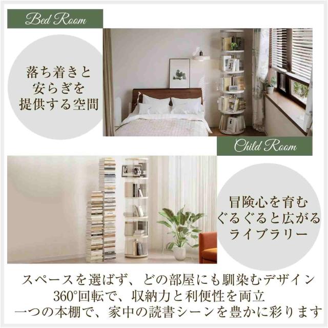 本棚 回転式本棚 収納ラック コミックラック 回転ラック 絵本棚 ブックシェルフ 2/3/4/5段 大容量 スリム 耐荷重 360°回転 透明 組立簡単 多機能 漫画収納 書籍収納 CD/DVDラック_6