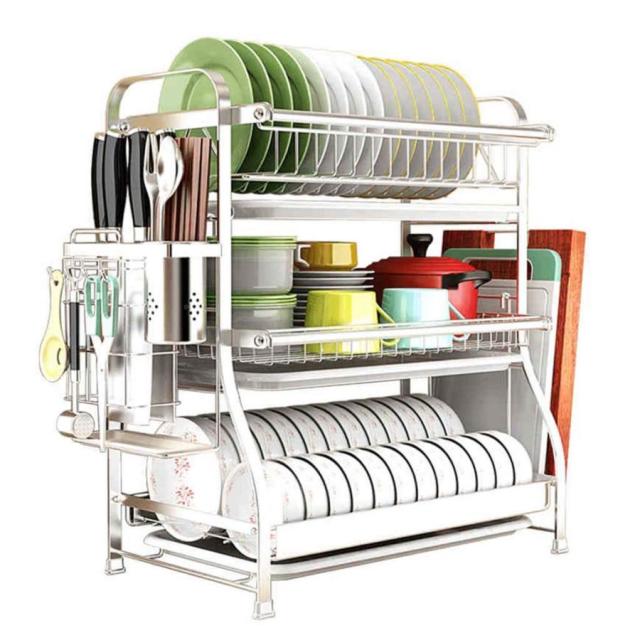 水切りラック 大家族用トレー付き食器棚用ドレーナー3段| ドレインラック大型キッチン| キッチン収納ラック| カトラリーラック乾燥| 304ステンレススチール (サ