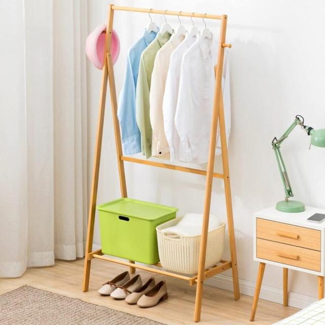 ハンガーラック 頑丈 天然竹製 洋服ラック 2段 折りたたみ 耐荷重20kg パイプハンガー おしゃれ 棚付き 組立簡単 大容量 衣類整理 家庭用 高155cm-75CM-A