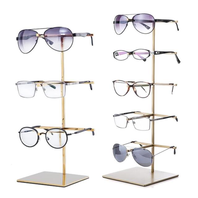 めがね置き メガネ眼鏡メタルゴールドブラックディスプレイスタンドシェルフメガネディスプレイショースタンドホルダーラック5サイズオプション 化粧品ケース (C