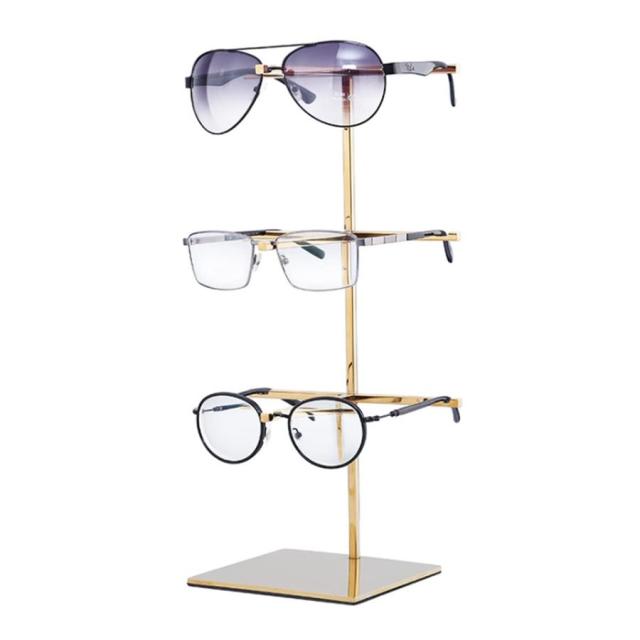 めがね置き メガネ眼鏡メタルゴールドブラックディスプレイスタンドシェルフメガネディスプレイショースタンドホルダーラック5サイズオプション 化粧品ケース (C