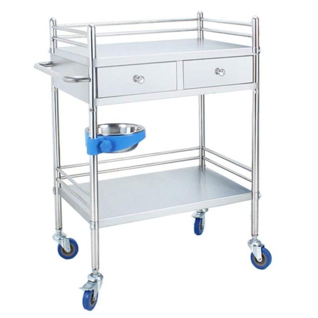 ワゴン ステンレス鋼多目的トロリー、2段給仕カート2段引き出し、医療用/歯科用/実験室用/コマーシャル用 (サイズ さいず : 60×40×86cm)