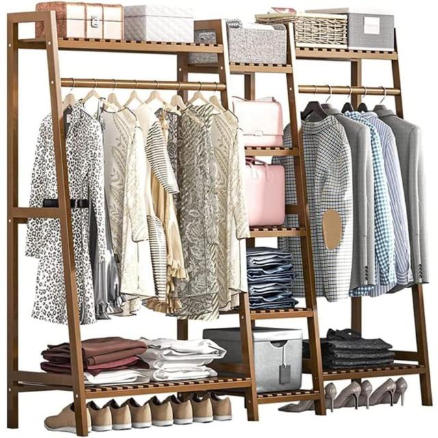 木製ハンガーラック ハンガーラック 頑丈，大容量 多目的ラック洋服ラック ，耐荷重150kg 簡単組立コートハンガー ，リビング 寝室 玄関に適用_2