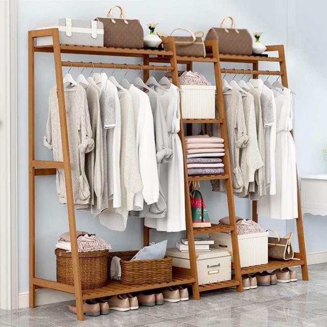 木製ハンガーラック ハンガーラック 頑丈，大容量 多目的ラック洋服ラック ，耐荷重150kg 簡単組立コートハンガー ，リビング 寝室 玄関に適用_5