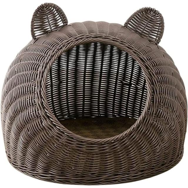 ペットベッド 猫ベッド ラタン 籐 猫かごネスト 小型犬用ハウス ドーム型 キャットハウス ねこ いぬ 犬用ベッド 兎 小動物用ケージ 藤編み 洗える オールシーズ