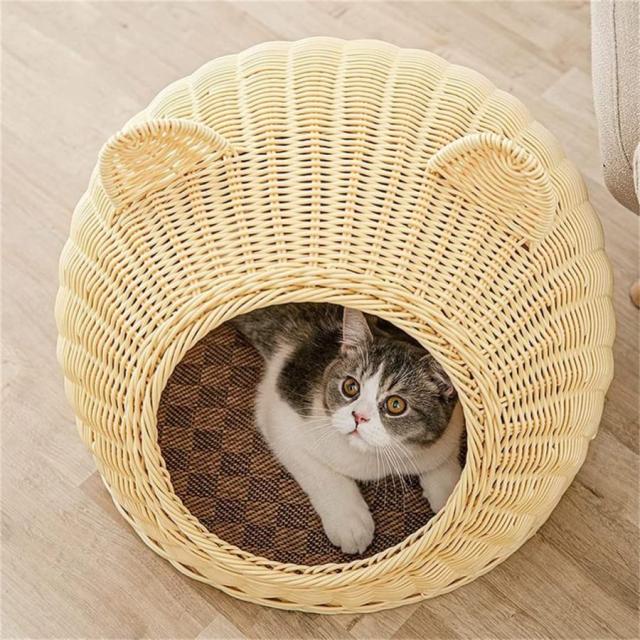 ペットベッド 猫ベッド ラタン 籐 猫かごネスト 小型犬用ハウス ドーム