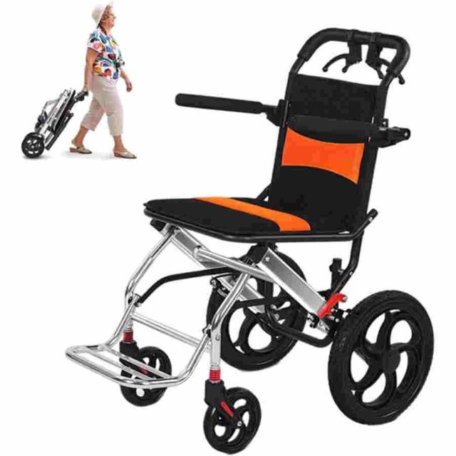 ポータブル軽量旅行用車椅子、ハンドブレーキ付き折りたたみトロリーフレームウルトラモビリティデバイス、超軽量アルミニウム製輸送用車椅子、屋内および屋外用の通販は 14,553円