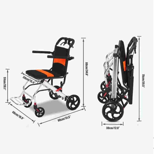 ポータブル軽量旅行用車椅子、ハンドブレーキ付き折りたたみトロリーフレームウルトラモビリティデバイス、超軽量アルミニウム製輸送用車椅子、屋内および屋外用_4