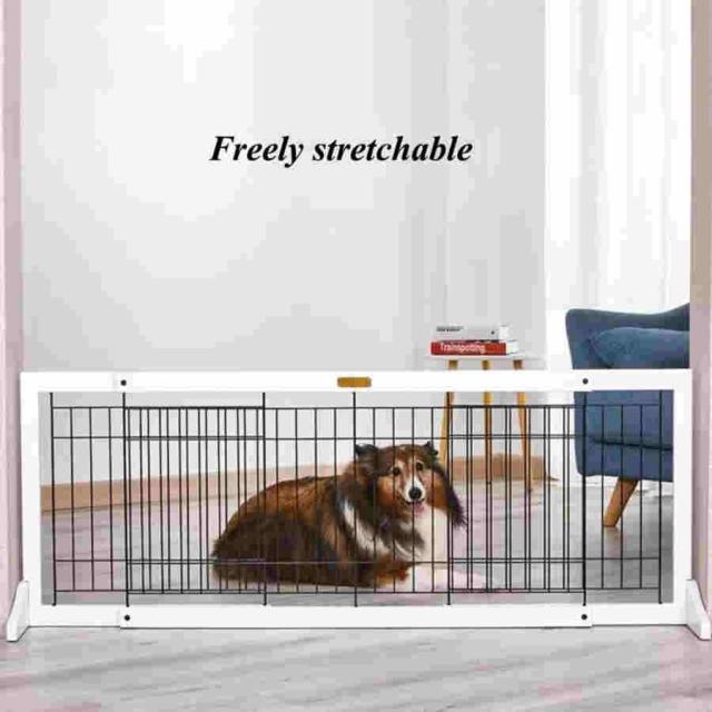 犬用自立開閉式ペットゲート、 フリーストレッチ木製フェンス 家、玄関、階段用ドッグゲート サポートフィート付属 (色 : 白い サイズ : 71x49x190cm)_1