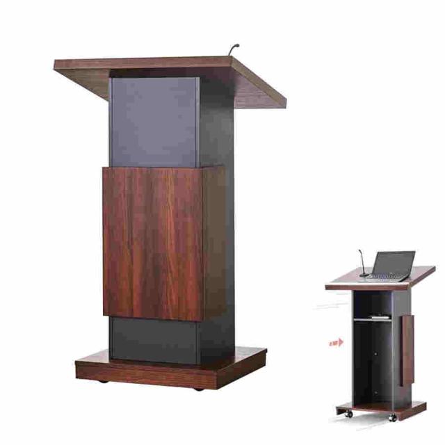 演台 演説台 司会台 キャスター付き、教会/教室用モバイル演台プレゼンテーション/講義/結婚式のスピーチ用の表彰台、木製 70×60×118cm/27.5×23.6×46.4in