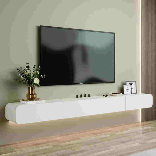 テレビ受像機 置き目ゲーム盤 - フローティングテレビ受像機台 - テレビフローティングシェルフ - テレビ受像機台 飾りつけ式、120/160糎ウォールマウントメディアコンソール、ホワイトフ
