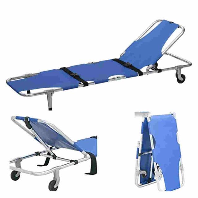 折りたたみ式アルミニウム合金ストレッチャー、医療用折りたたみ式レスキュークロス、車輪と背もたれ付きの医療用緊急ベッド、病院/診療所/家族/スポーツグラウ