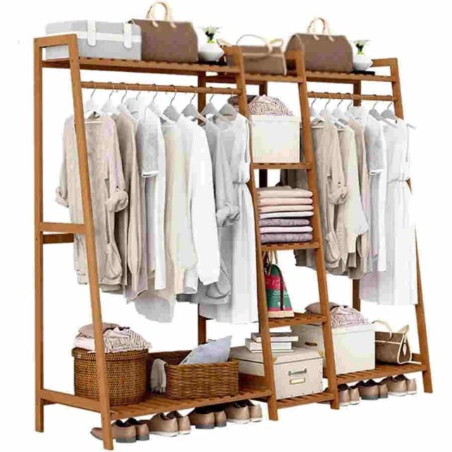 木製ハンガーラック ハンガーラック 頑丈，大容量 多目的ラック洋服ラック ，耐荷重150kg 簡単組立コートハンガー ，リビング 寝室 玄関に適用