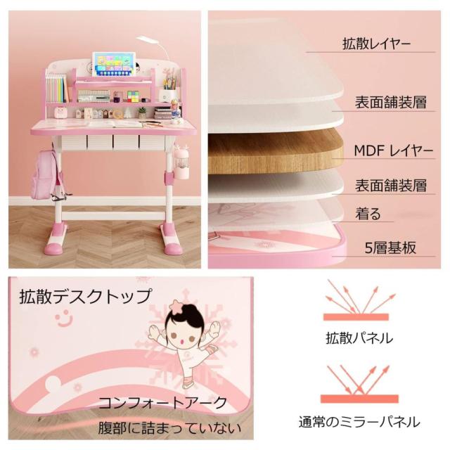 学習机 勉強机 机 椅子付き 学習デスク 高さ調節 幼児 机 椅子 セット 子供用つくえ 椅子 セット 大容量トレー付き 収納 シェルフ 引出し 収納 高さ調節 収納ポ_7