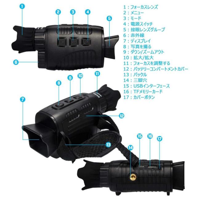 暗視スコープ 暗視鏡 夜間視力 赤外線夜間視野単眼 携帯用軽量 デジタルズーム4倍 7速赤外線調整 広角 ナイトビジョン暗視スコープ 暗視スコープ 録画 赤外線望_3