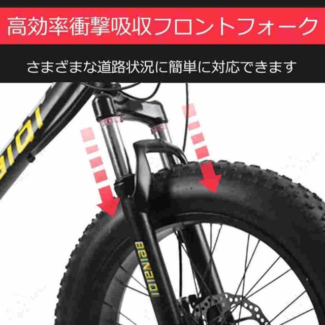 ファットバイク 20インチホイール、自転車 ファットタイヤマウンテンバイク、7スピード、ハイカーボンスチールフレーム、ダブルディスクブレーキ、フロントサス_1