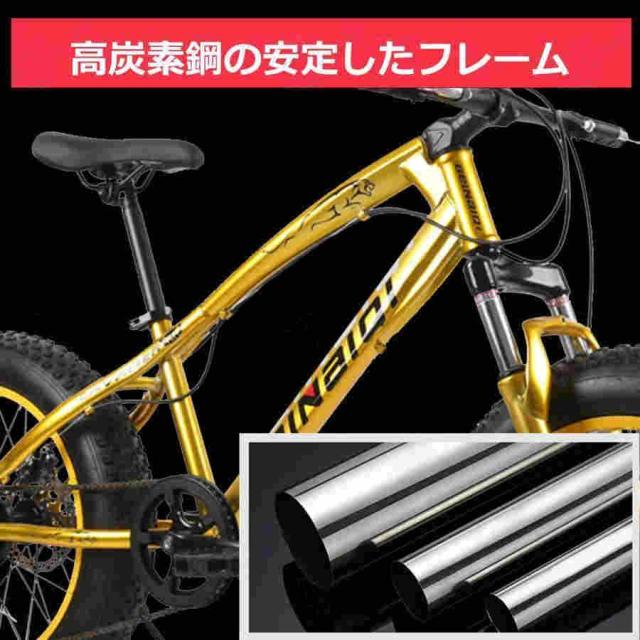 ファットバイク 20インチホイール、自転車 ファットタイヤマウンテンバイク、7スピード、ハイカーボンスチールフレーム、ダブルディスクブレーキ、フロントサス_4