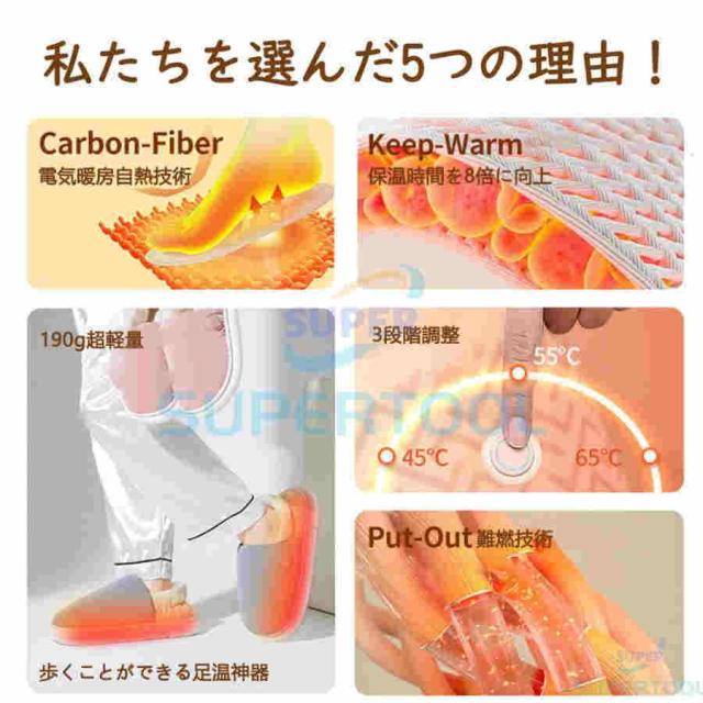 電気スリッパ 暖かい 冬 電熱スリッパ 足温器 充電式 コードレス 3秒即暖 3段階温度調節 足元 あったか ムートンスリッパ 室内 寒さ対策 洗濯可能_4