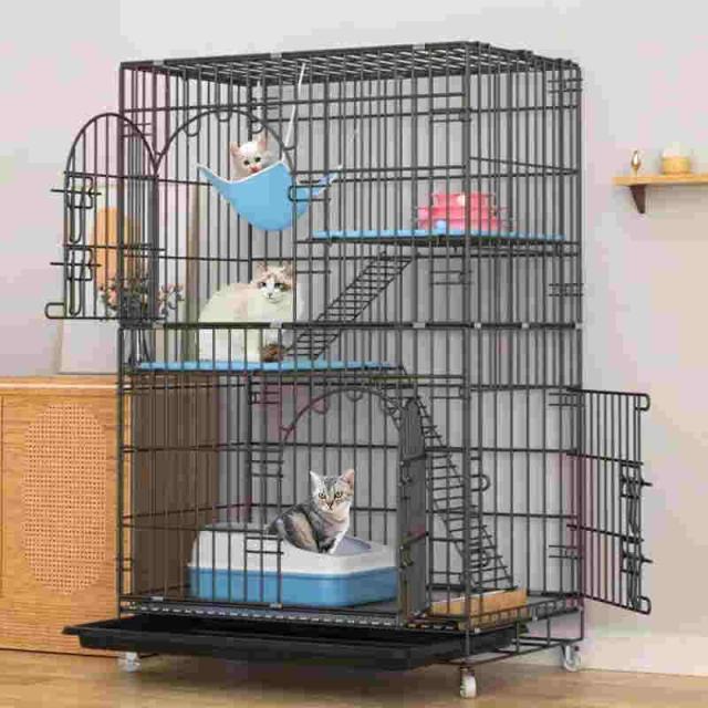 2023 猫ケージ 2段 幅69×奥行48×高さ106cm コンパクト ハンモック キャスター付き 猫用ケージ キャットケージ 猫