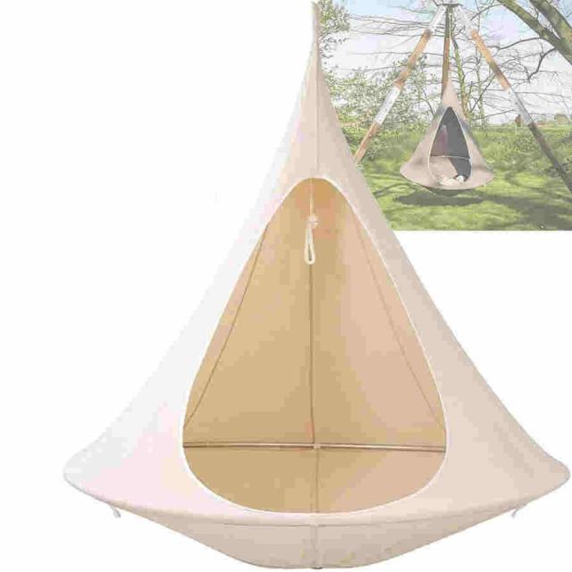 ハンモックチェア コニカル UFO 吊り下げ ハンギングスイングガーデンハンモック 大人＆子供兼用 屋内/ 屋外用 楕円形 キャンプ 折りたたみ 付き ハンギングテン