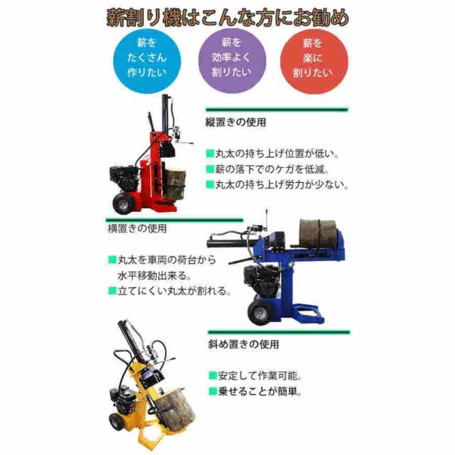 選べる3カラー 薪割り機 薪割機 ログスプリッター エンジン式 破砕力 12t 約7.0馬力 横割り 縦割り 斜め割り カッター まきわり マキワリ 薪ストーブ logs12u7hp_1