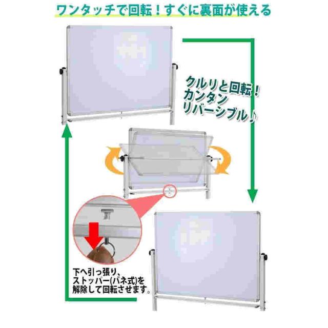 ホワイトボード W1200xH900 両面 エコノミーモデル マーカー イレーザー マグネット付 ストッパー付キャスター 回転式 がっちりフレーム 1200x900 12090wwst