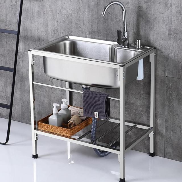 屋外、屋内、ガレージ用大容量自立型シンク、304ステンレス製簡易流し台 シングルシンク 、YYBD 幅70×奥行46×高さ75cm