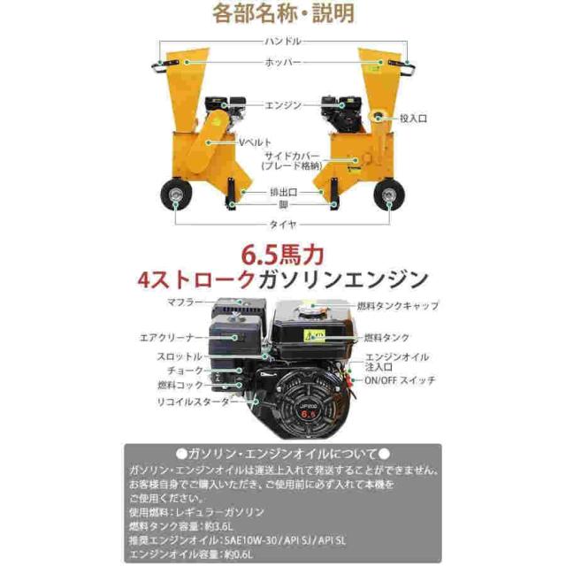 粉砕機 ウッドチッパー ガーデンシュレッダー エンジン式 最大
