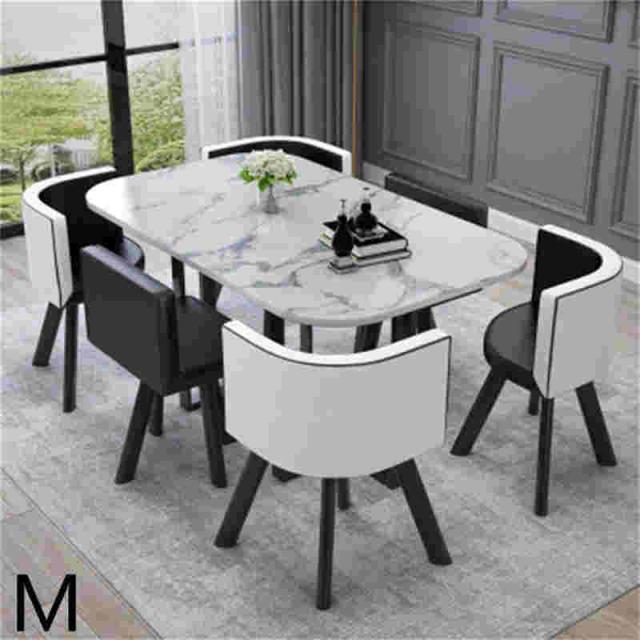 7点セットテーブルチェアセット 大理石紋様　多機能 6人用 打ち合わせ ワークテーブル 作業テーブル 会議デスク 簡易応接