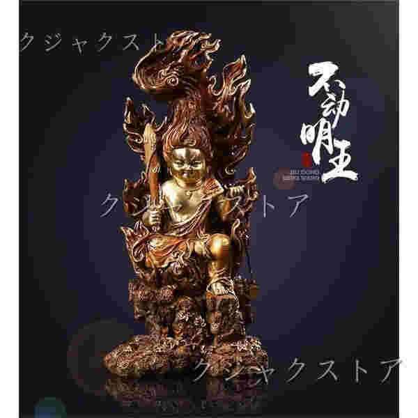 極上珍品★仏教美術　銅製 童子不動明王像 黄銅金属工芸 鎮宅辟邪　高33cm 幅15m　厚12.5cm 重量：4kg