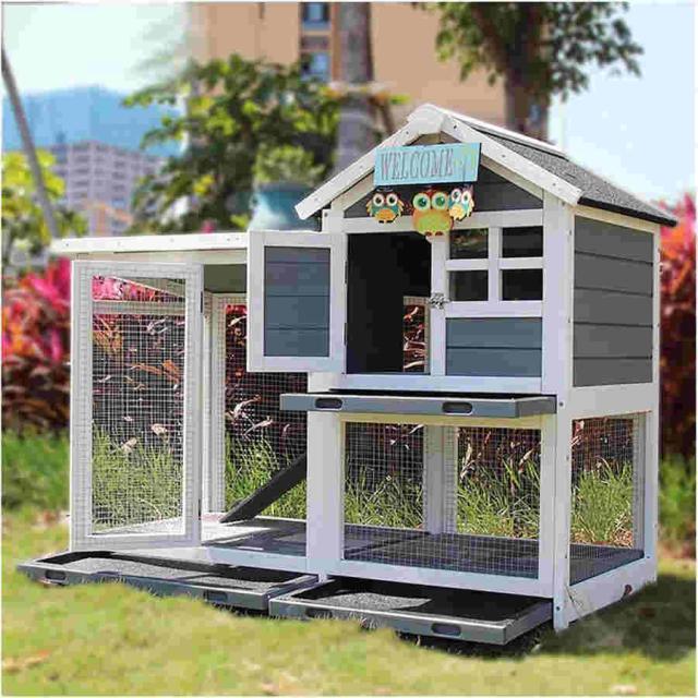 屋外ウサギケージ木製鶏小屋 ウサギケージ うさぎケージ ウサギ小屋 うさぎ小屋 ラビットケージ屋外二層木製チキン小屋 木製小動物 アパートメント フラット換気_2